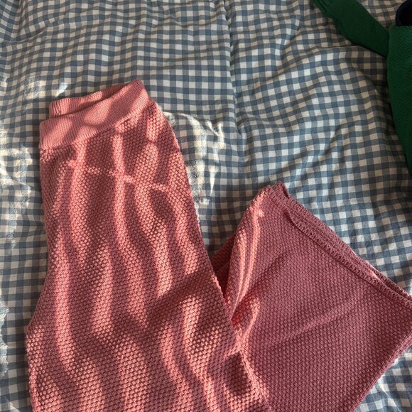 Free People Beach Hailee Waffle Knit Cotton Wide Leg Pink Lounge Pants - Picture 2 of 4